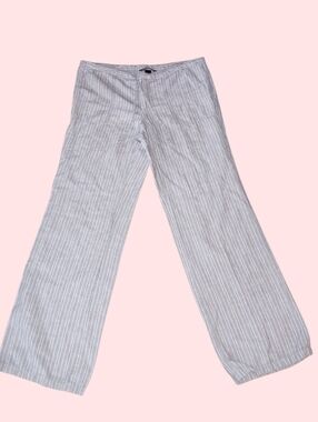 Victoria's Secret Light Gray Striped Drawstring Wide-Leg Linen Pants Size 8